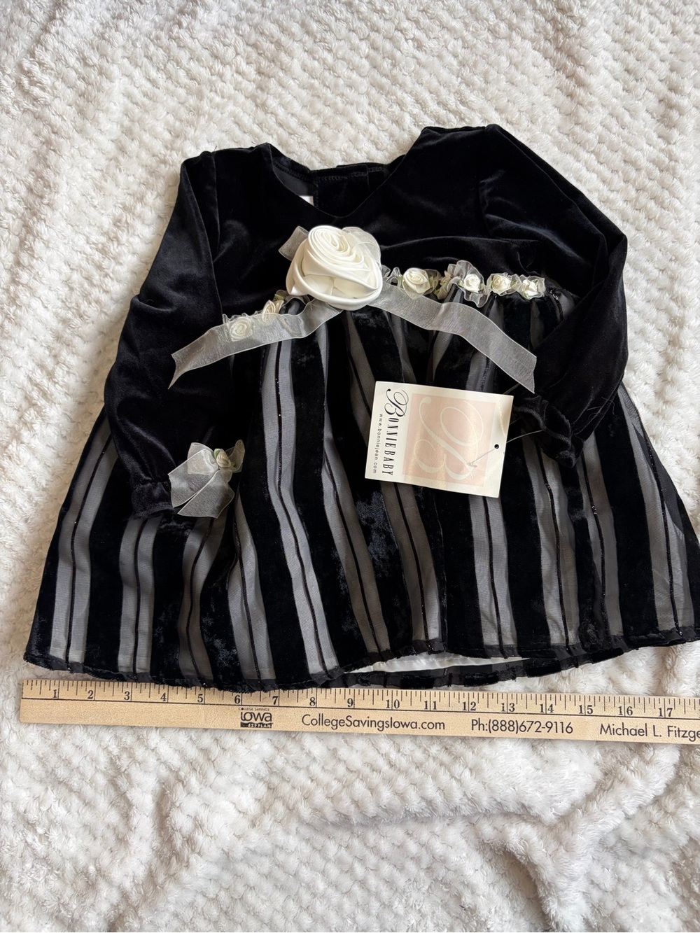 Bonnie Baby Black Velvet Dress with White Rosette Accent